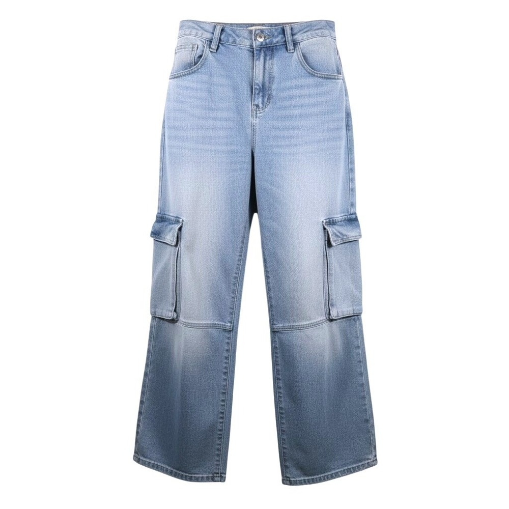 Love Cult Womens L‎ Cargo Jeans Denim Light Blue Y2K Baggy Streetwear High Waist